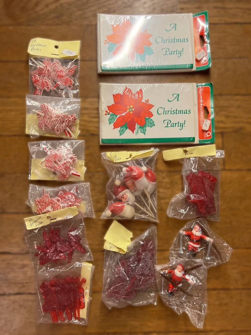 Christmas Party Picks & Cupcake Toppers & Invitations - Red Holiday Toppers